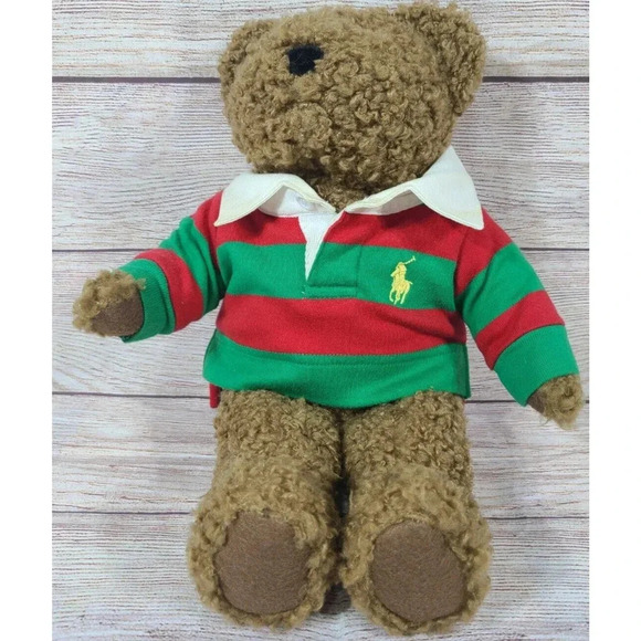 Ralph Lauren Plush Teddy Bear Stuffed Animal Toy Rugby Shirt Red Green 13" 2005 - Picture 2 of 7
